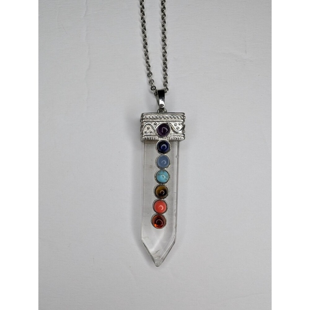7 Chakra Crystal Point Sword Pendant Necklace